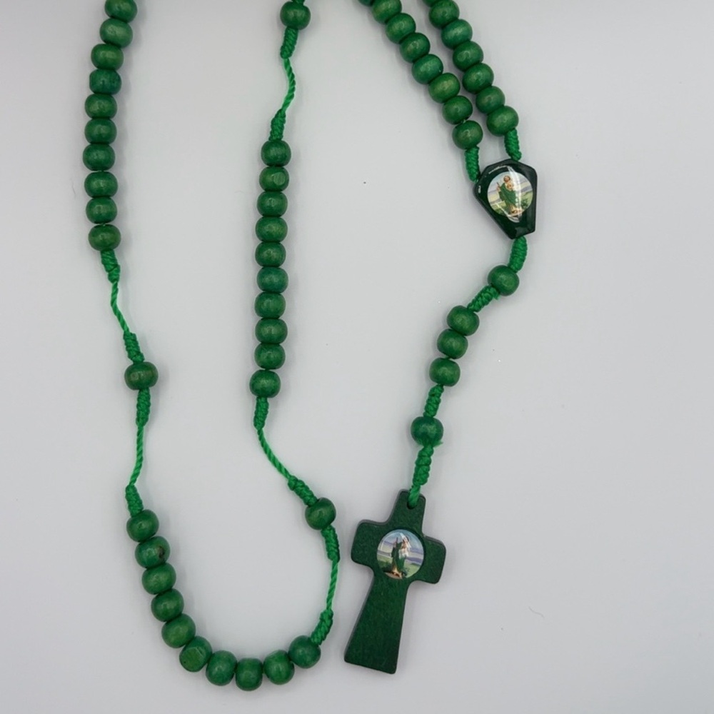 Green Beaded Rosary Necklace
